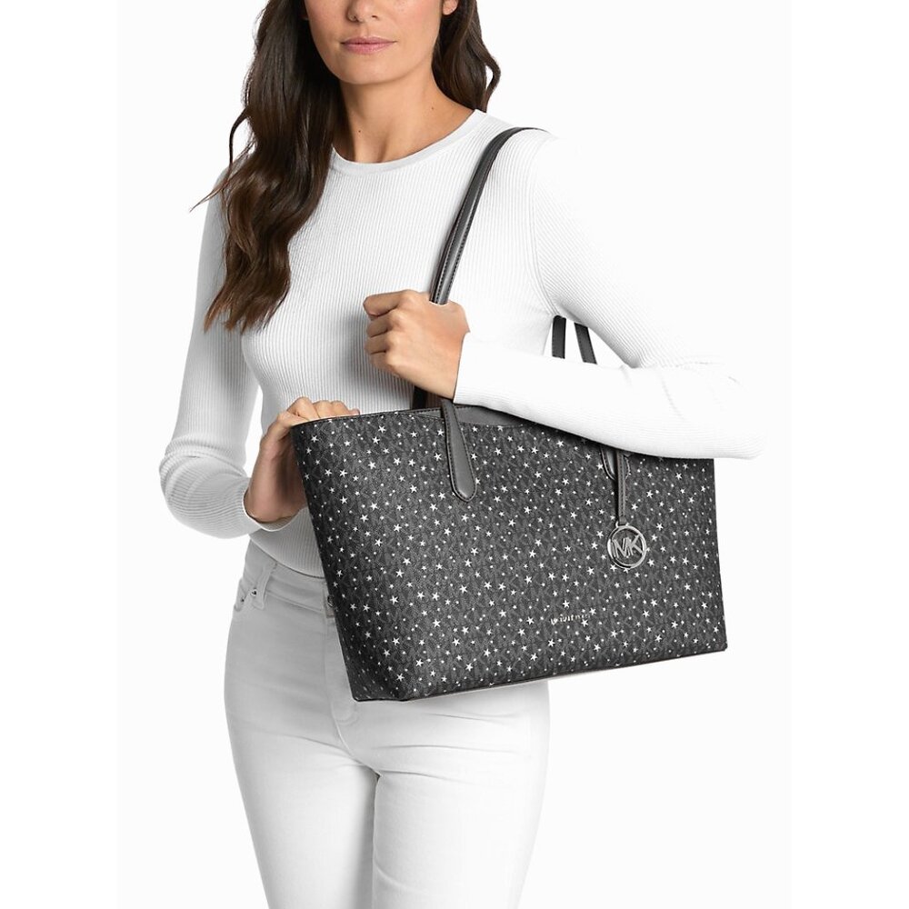 New Michael Kors Arden Large Printed Signature Logo Tote Bag Black Multi - Picture 2 of 4